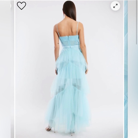 Bcbg Oly Tiered Ruffle Tulle Evening Gown in Angel Blue - Picture 2 of 4